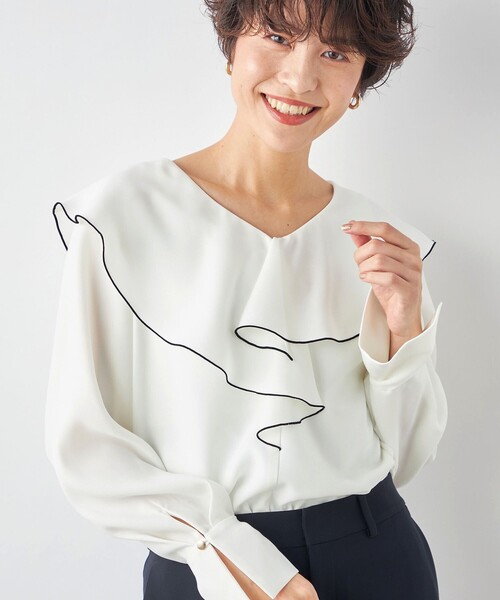 NOLLEY’S（ノーリーズ）の「ストレッチジョーゼットラッフル衿配色ブラウス（シャツ/ブラウス・レディース・オフホワイト・38/36）」の19枚目の写真