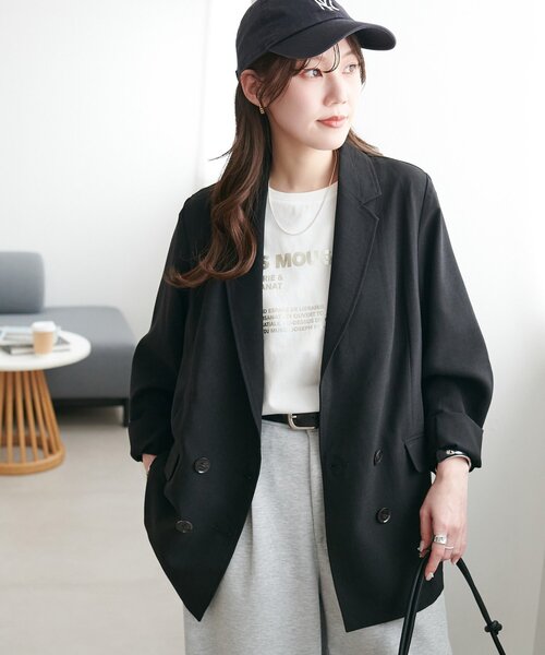 DISCOAT（ディスコート）の「テックリネンシャツジャケット《WEB限定カラーあり》（テーラードジャケット・レディース・チャコールグレー/ライトグレー/グレイッシュベージュ/ブラック/ブラウン・LARGE/MEDIUM）」の2枚目の写真
