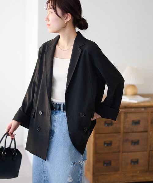 DISCOAT（ディスコート）の「テックリネンシャツジャケット《WEB限定カラーあり》（テーラードジャケット・レディース・チャコールグレー/ライトグレー/グレイッシュベージュ/ブラック/ブラウン・LARGE/MEDIUM）」の16枚目の写真