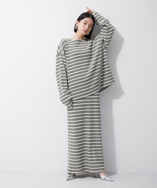MILLER(ミラー)の「【Miller for ADAM ET ROPE'】別注WAFFLE L/S BORDER TEE(Tシャツ/カットソー・レディース・オフホワイト/グリーン系その他・FREE)」の4枚目の写真