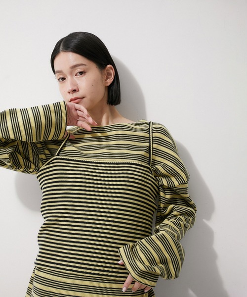 MILLER(ミラー)の「【Miller for ADAM ET ROPE'】別注WAFFLE L/S BORDER TEE(Tシャツ/カットソー・レディース・オフホワイト/グリーン系その他・FREE)」の9枚目の写真