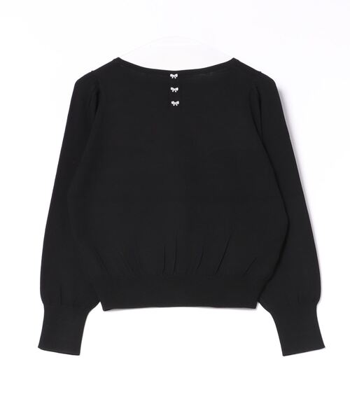 STRAWBERRY-FIELDS（ストロベリーフィールズ）の「ﾊﾞｯｸﾘﾎﾞﾝ釦ﾊﾟﾌｽﾘｰﾌﾞﾆｯﾄ（ニット/セーター・レディース・ブラック/オフホワイト/ミント/ピンク・2）」の5枚目の写真