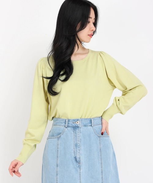 STRAWBERRY-FIELDS（ストロベリーフィールズ）の「ﾊﾞｯｸﾘﾎﾞﾝ釦ﾊﾟﾌｽﾘｰﾌﾞﾆｯﾄ（ニット/セーター・レディース・ブラック/オフホワイト/ミント/ピンク・2）」の3枚目の写真