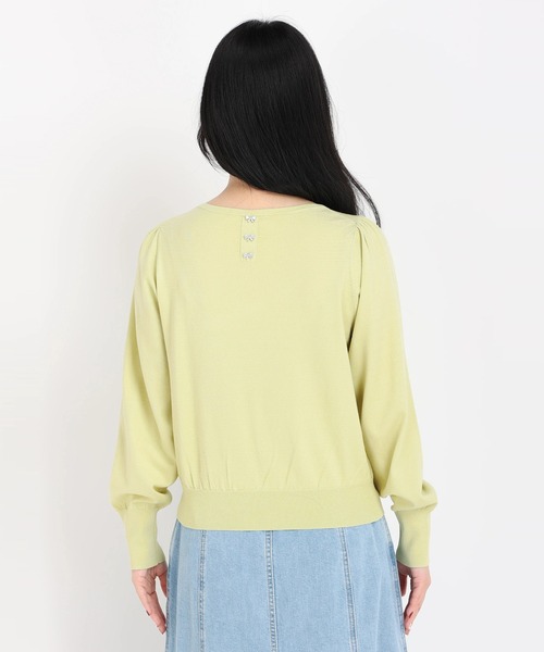 STRAWBERRY-FIELDS（ストロベリーフィールズ）の「ﾊﾞｯｸﾘﾎﾞﾝ釦ﾊﾟﾌｽﾘｰﾌﾞﾆｯﾄ（ニット/セーター・レディース・ブラック/オフホワイト/ミント/ピンク・2）」の7枚目の写真