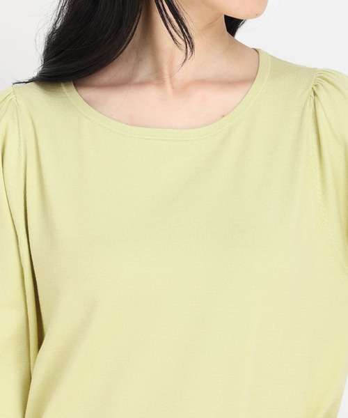 STRAWBERRY-FIELDS（ストロベリーフィールズ）の「ﾊﾞｯｸﾘﾎﾞﾝ釦ﾊﾟﾌｽﾘｰﾌﾞﾆｯﾄ（ニット/セーター・レディース・ブラック/オフホワイト/ミント/ピンク・2）」の8枚目の写真