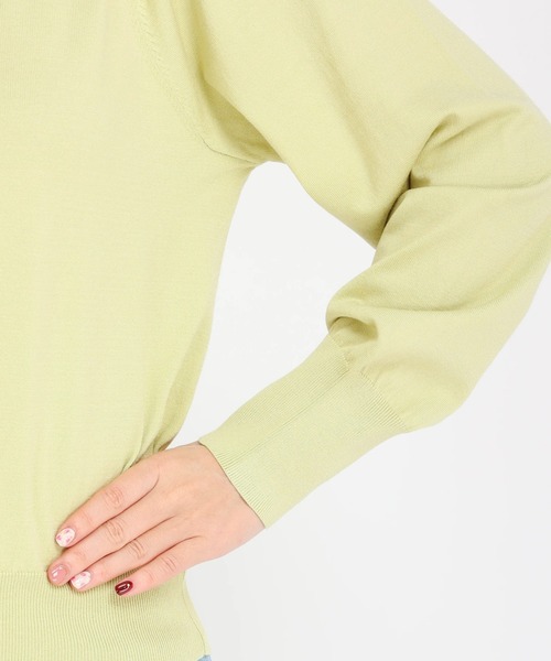 STRAWBERRY-FIELDS（ストロベリーフィールズ）の「ﾊﾞｯｸﾘﾎﾞﾝ釦ﾊﾟﾌｽﾘｰﾌﾞﾆｯﾄ（ニット/セーター・レディース・ブラック/オフホワイト/ミント/ピンク・2）」の10枚目の写真