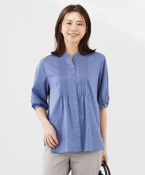J.PRESS Ladies(J.プレス レディス)の「【洗える】ラミーポプリン 前開き ブラウス(シャツ/ブラウス・レディース・ライトグレー系/ダルブルー系/ライトグリーン系/グレー系・XS)」の4枚目の写真