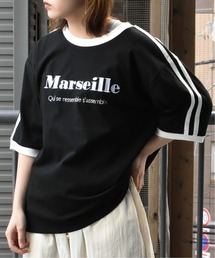 Starting Over | oversize sleeve line ringer print  T-shirt/オーバーサイズ プリント リンガー Tシャツ(Tシャツ/カットソー)
