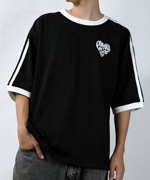 Starting Over | oversize sleeve line ringer print  T-shirt/オーバーサイズ プリント リンガー Tシャツ(Tシャツ/カットソー)