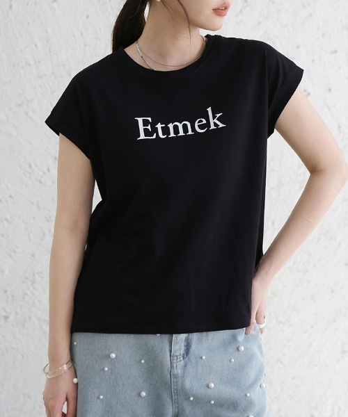 Doux Belle(ドゥーベル)の「コットン英字半袖Tシャツ(Tシャツ/カットソー・レディース・ブラック/オフホワイト・MEDIUM)」の3枚目の写真