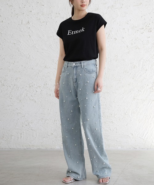 Doux Belle(ドゥーベル)の「コットン英字半袖Tシャツ(Tシャツ/カットソー・レディース・ブラック/オフホワイト・MEDIUM)」の8枚目の写真