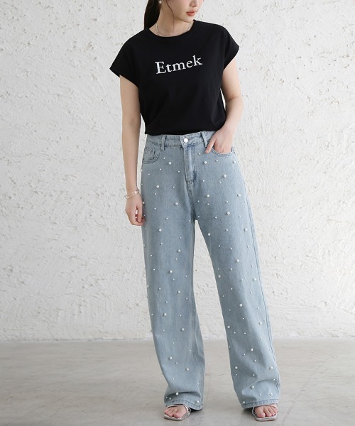 Doux Belle(ドゥーベル)の「コットン英字半袖Tシャツ(Tシャツ/カットソー・レディース・ブラック/オフホワイト・MEDIUM)」の9枚目の写真