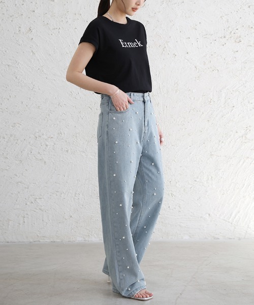 Doux Belle(ドゥーベル)の「コットン英字半袖Tシャツ(Tシャツ/カットソー・レディース・ブラック/オフホワイト・MEDIUM)」の10枚目の写真