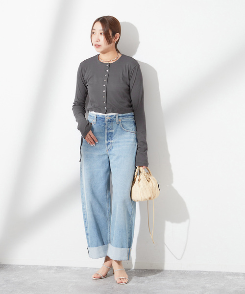 sana（サナ）の「【SANA/サナ】CARDIGAN：カーディガン（カーディガン/ボレロ・レディース・ホワイト/ライトグレー・FREE）」の3枚目の写真