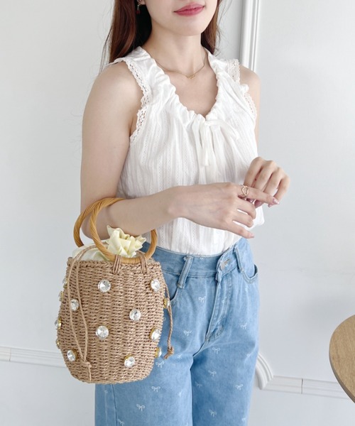 Loueme（ルエム）の「ビジュー巾着かごバッグ（かごバッグ・レディース・ブラウン/アイボリー・FREE）」の18枚目の写真