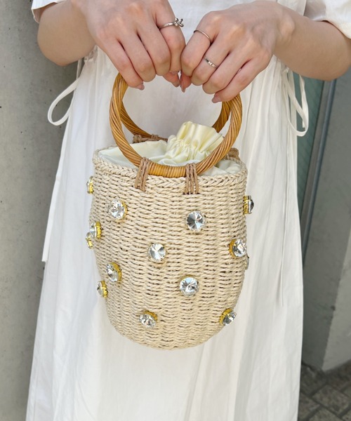 Loueme（ルエム）の「ビジュー巾着かごバッグ（かごバッグ・レディース・ブラウン/アイボリー・FREE）」の12枚目の写真