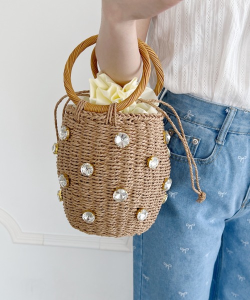 Loueme（ルエム）の「ビジュー巾着かごバッグ（かごバッグ・レディース・ブラウン/アイボリー・FREE）」の16枚目の写真