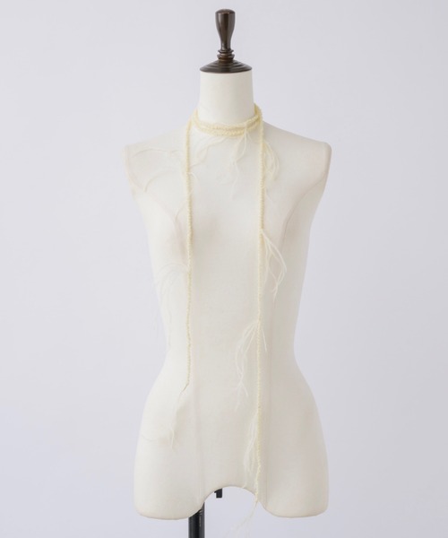 musubore(ムスボレ)の「【 select 】feather & beads long choker / フェザーチョーカー(チョーカー・レディース・ホワイト/ブラック/ピンク・FREE)」の2枚目の写真