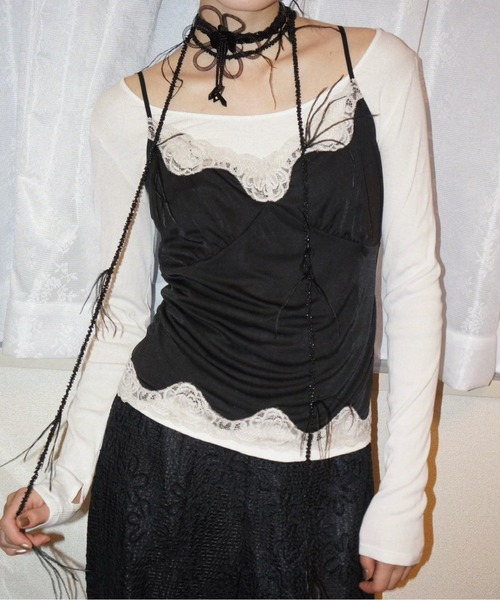 musubore(ムスボレ)の「【 select 】feather & beads long choker / フェザーチョーカー(チョーカー・レディース・ホワイト/ブラック/ピンク・FREE)」の1枚目の写真