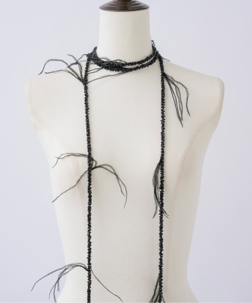 musubore(ムスボレ)の「【 select 】feather & beads long choker / フェザーチョーカー(チョーカー・レディース・ホワイト/ブラック/ピンク・FREE)」の7枚目の写真