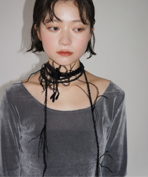 musubore(ムスボレ)の「【 select 】feather & beads long choker / フェザーチョーカー(チョーカー・レディース・ホワイト/ブラック/ピンク・FREE)」の18枚目の写真