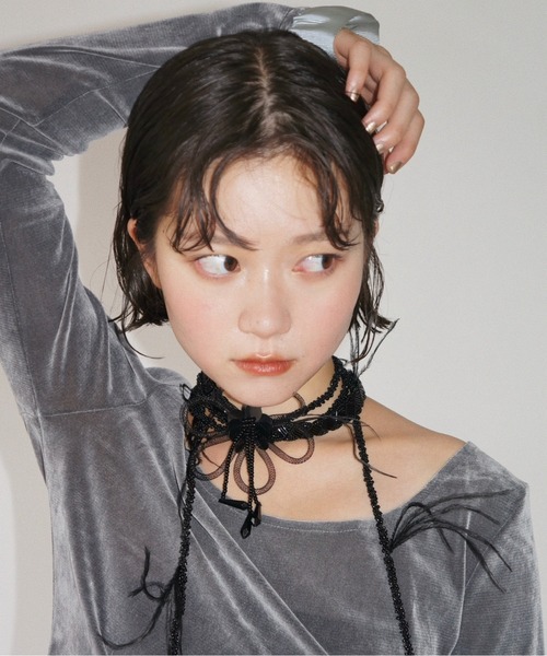 musubore(ムスボレ)の「【 select 】feather & beads long choker / フェザーチョーカー(チョーカー・レディース・ホワイト/ブラック/ピンク・FREE)」の8枚目の写真