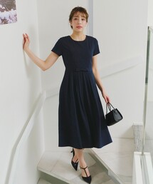 半袖リボンギャザーフレアワンピース