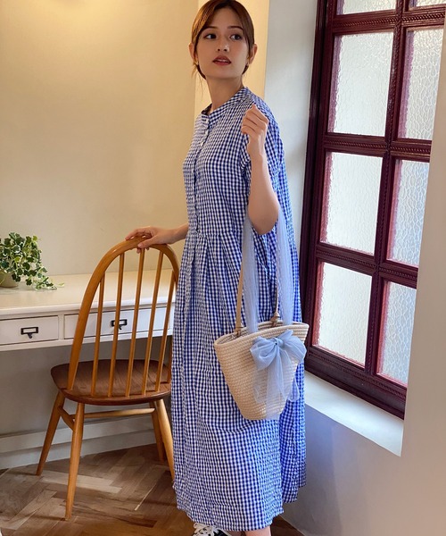 セール】チェック柄ボリュームスリーブワンピース（ワンピース