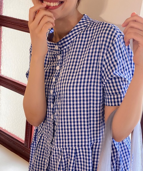 aimoha（アイモハ）の「チェック柄ボリュームスリーブワンピース (SS)（ワンピース・レディース・ブルー・MEDIUM/LARGE）」の11枚目の写真