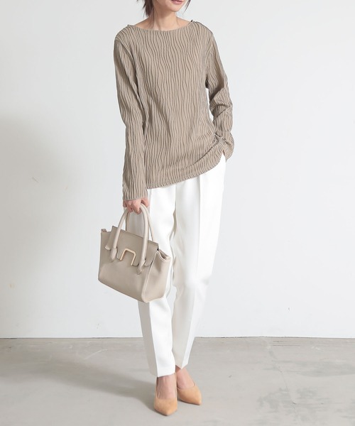 セール】リップルストライプボートネックカットソー（Tシャツ