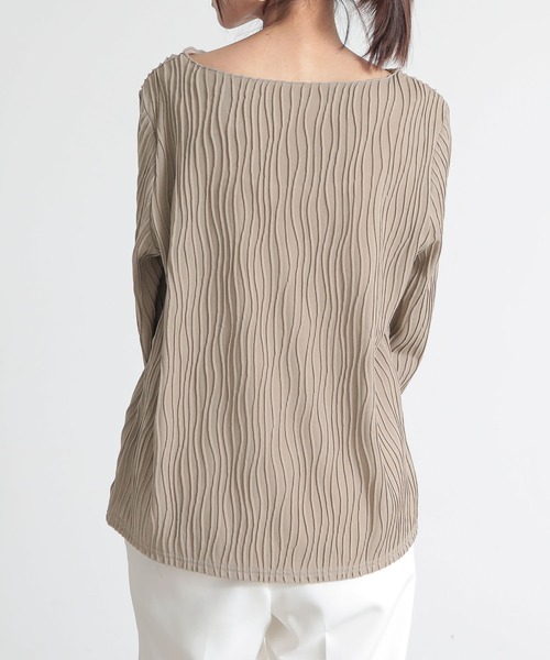 セール】リップルストライプボートネックカットソー（Tシャツ