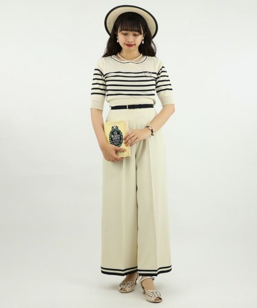 an another angelus（アンアナザーアンジェラス）の「バイカラーライン使いワイドパンツ/ananotherangelus（その他パンツ・レディース・ネイビー/アイボリー・2/1）」の19枚目の写真