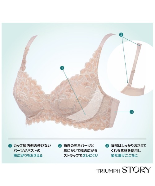 Triumph(トリンプ)の「トリンプストーリー607 ノンワイヤーブラジャー【A,B,Cカップ】TR607 P(ブラジャー・レディース・ベージュ・A75/A80/B75/B80/B85/C75/C80/C85)」の4枚目の写真