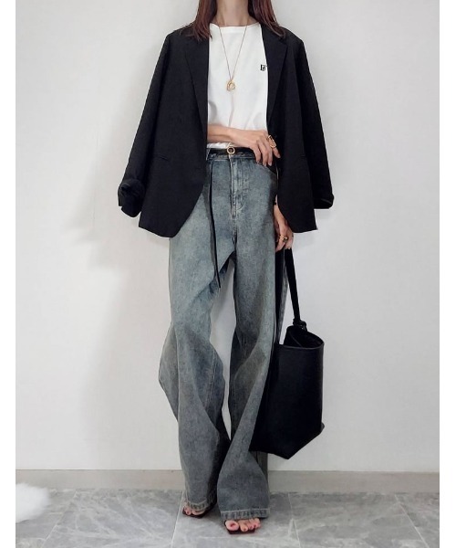 Re:EDIT（リエディ）の「ワンポイント刺繍オーバーサイズTシャツ（Tシャツ/カットソー・レディース・オレンジ/ネイビー/ホワイト・MEDIUM/LARGE）」の20枚目の写真