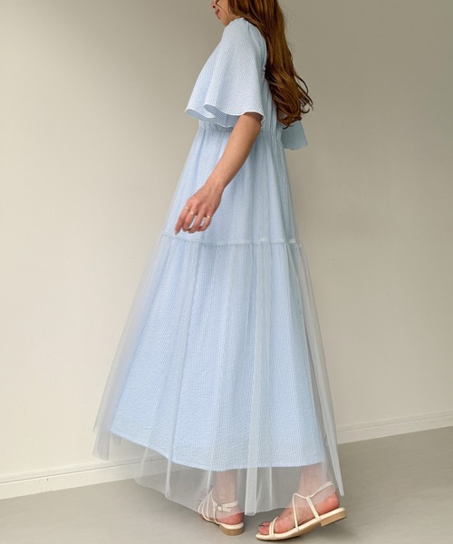 junoah(ジュノア)の「チュールドッキングフリルスリーブシャツワンピース(シャツワンピース・レディース・ブラック/グレー/ブルー・X-LARGE/LARGE/MEDIUM)」の6枚目の写真