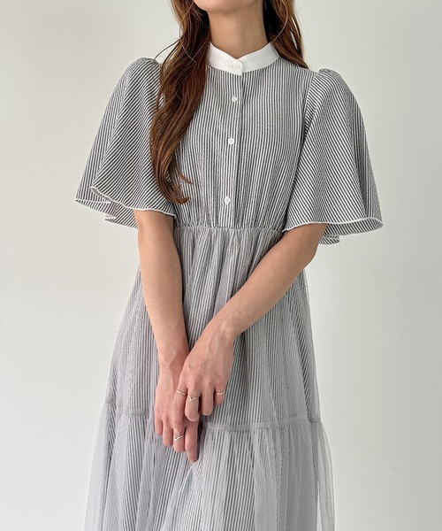 junoah(ジュノア)の「チュールドッキングフリルスリーブシャツワンピース(シャツワンピース・レディース・ブラック/グレー/ブルー・X-LARGE/LARGE/MEDIUM)」の8枚目の写真