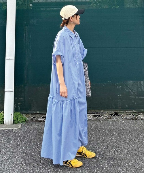 CORNERS（コーナーズ）の「【CORNERS by KR】サイドギャザーシャツワンピース（シャツワンピース・レディース・サックスブルー/ブラック×ホワイト/ベージュ系その他/ネイビー/ブラック/グリーン・L/M）」の18枚目の写真