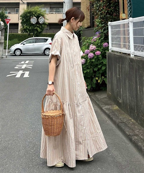 CORNERS（コーナーズ）の「【CORNERS by KR】サイドギャザーシャツワンピース（シャツワンピース・レディース・サックスブルー/ブラック×ホワイト/ベージュ系その他/ネイビー/ブラック/グリーン・L/M）」の11枚目の写真