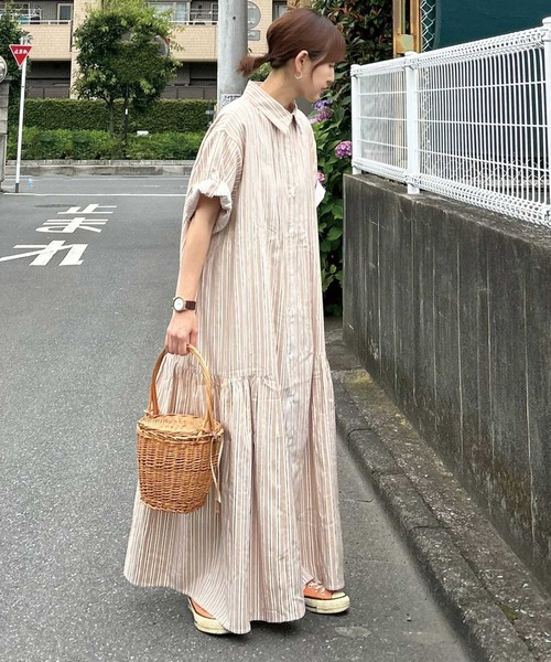 CORNERS（コーナーズ）の「【CORNERS by KR】サイドギャザーシャツワンピース（シャツワンピース・レディース・サックスブルー/ブラック×ホワイト/ベージュ系その他/ネイビー/ブラック/グリーン・L/M）」の9枚目の写真