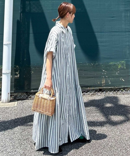 CORNERS（コーナーズ）の「【CORNERS by KR】サイドギャザーシャツワンピース（シャツワンピース・レディース・サックスブルー/ブラック×ホワイト/ベージュ系その他/ネイビー/ブラック/グリーン・L/M）」の13枚目の写真