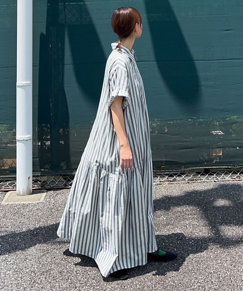 CORNERS（コーナーズ）の「【CORNERS by KR】サイドギャザーシャツワンピース（シャツワンピース・レディース・サックスブルー/ブラック×ホワイト/ベージュ系その他/ネイビー/ブラック/グリーン・L/M）」の15枚目の写真