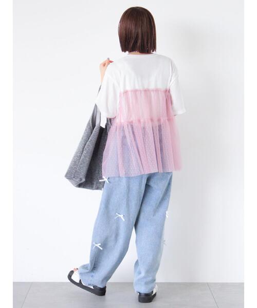 ehka sopo(エヘカソポ)の「リボン付ワイドデニムパンツ(デニムパンツ・レディース・サックスブルー/キナリ/ネイビー・F)」の10枚目の写真