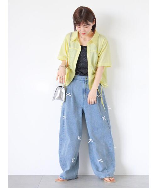 ehka sopo（エヘカソポ）の「リボン付ワイドデニムパンツ（デニム