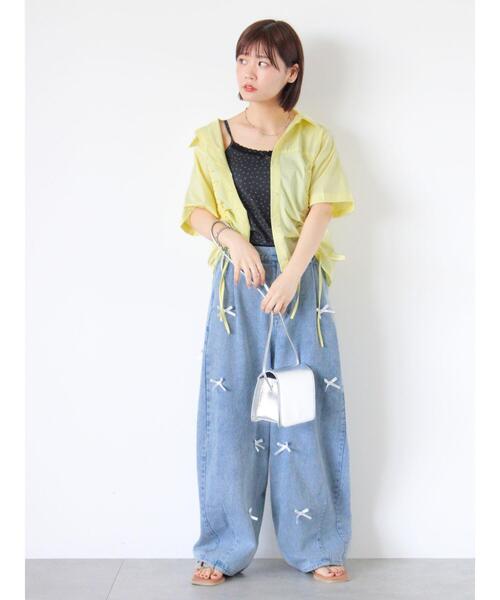 ehka sopo（エヘカソポ）の「リボン付ワイドデニムパンツ（デニム