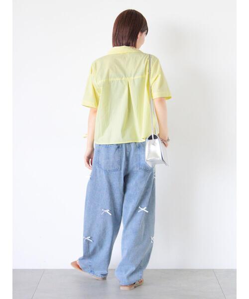 ehka sopo(エヘカソポ)の「リボン付ワイドデニムパンツ(デニムパンツ・レディース・サックスブルー/キナリ/ネイビー・F)」の14枚目の写真