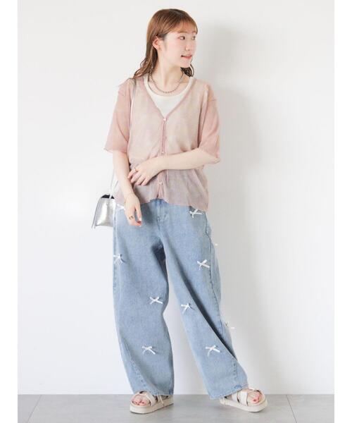 ehka sopo（エヘカソポ）の「リボン付ワイドデニムパンツ（デニム