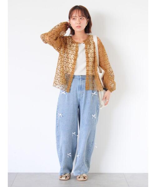 ehka sopo(エヘカソポ)の「リボン付ワイドデニムパンツ(デニムパンツ・レディース・サックスブルー/キナリ/ネイビー・F)」の19枚目の写真