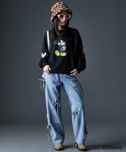 ディズニー ミッキー/綿100％裏起毛ヴィンテージ風トレーナー ＜大きい