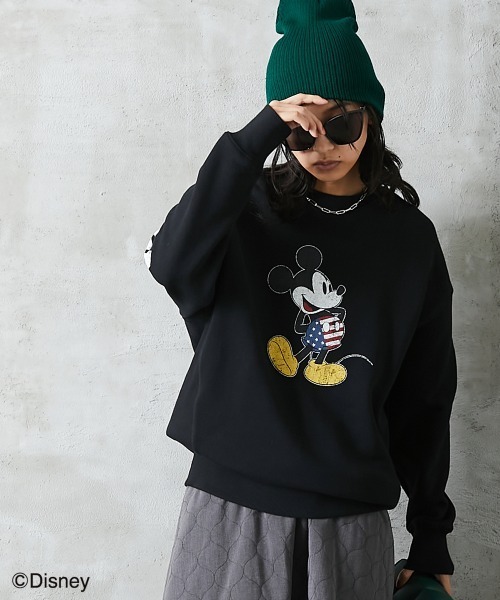 ディズニー ミッキー/綿100％裏起毛ヴィンテージ風トレーナー ＜大きい