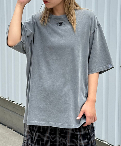 ピグメント加工ワンポイント刺繍オーバーサイズ半袖Tシャツ MONO